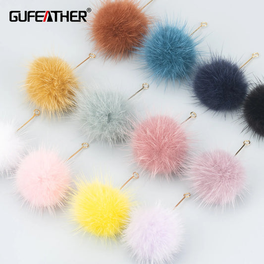 GUFEATHER MB03,jewelry accessories,hairball,18k gold plated,copper,real fur mink,hand made,jewelry making,diy pendants,10pcs/lot