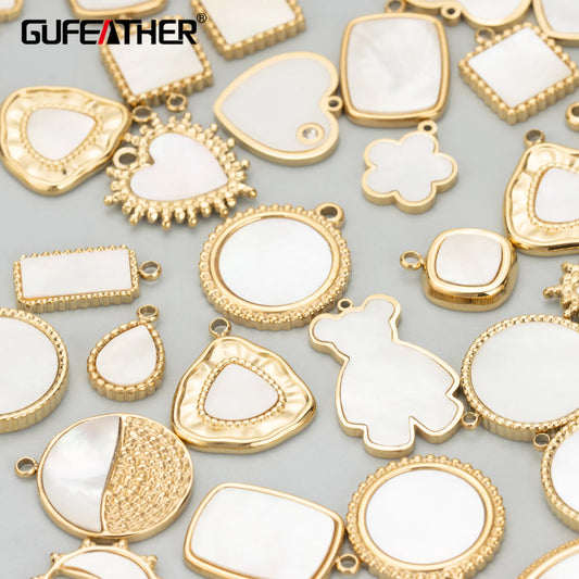 GUFEATHER MC60,jewelry accessories,316L stainless steel,nickel free,natural shell,charms,jewelry making,diy pendants,1 piece/lot