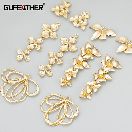 GUFEATHER MD67, accesorios de joyería, chapado en rodio de oro de 18 k, cobre, forma de flor, dijes, fabricación de joyas, colgantes diy, 6 unids/lote 