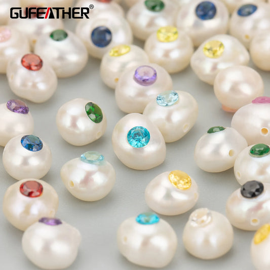 GUFEATHER MD98, perle naturelle, accessoires de bijoux, perle avec zircons, faite à la main, breloques, fabrication de bijoux, pendentifs diy, 6 pièces/lot 