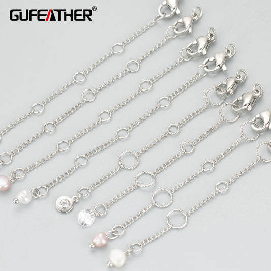 GUFEATHER MC62B,jewelry accessories,rhodium plated,copper,zircons,pearl,nickel free,jewelry making,extended chain,6pcs/lot