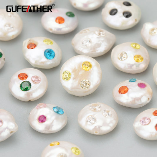 GUFEATHER ME02, accessoires de bijoux, perle naturelle, faite à la main, perle avec zircons, fabrication de bijoux, breloques, pendentifs diy, 2 pièces/lot 