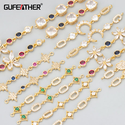 GUFEATHER MD72, accesorios de joyería, chapado en rodio de oro de 18 k, cobre, circonitas, dijes, pulsera de collar diy, fabricación de joyas, 4 unids/lote 