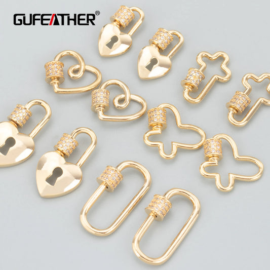 GUFEATHER M894, accesorios de joyería, ganchos de cierre, chapado en oro de 18 k, circón, dijes, hechos a mano, accesorios de bricolaje, fabricación de joyas, 6 unids/lote 
