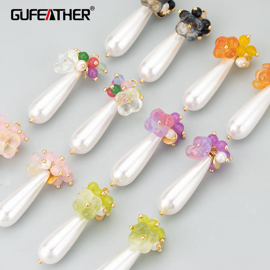 GUFEATHER MD50,jewelry accessories,natural stone ,plastic pearls,18k gold plated,hand made,jewelry making,diy pendants,4pcs/lot