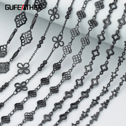 GUFEATHER C164H, chaîne de bricolage pour femmes, cuivre, résultats de bijoux, collier de bracelet à bricoler soi-même, fabrication de bijoux, chaîne noire, 1 m/lot 