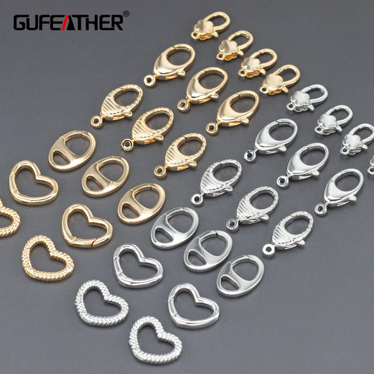 GUFEATHER MA83,jewelry accessories,nickel free,18k gold plated,copper,hooks,jewelry making,clasp of bracelet necklace,10pcs/lot