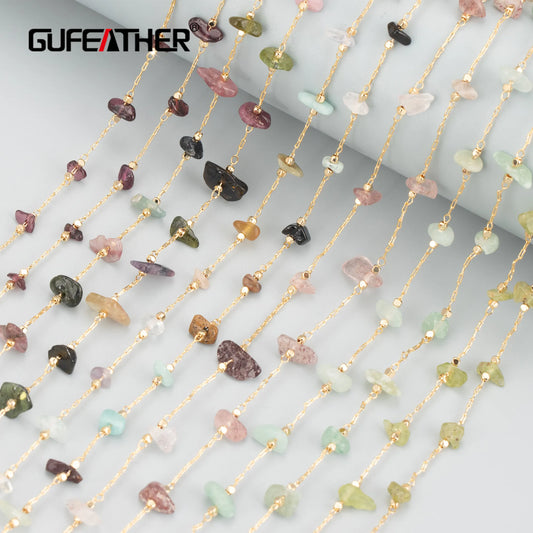 GUFEATHER C289, chaîne de bricolage, pass REACH, sans nickel, plaqué or 18 carats, cuivre, pierre naturelle, collier de bracelet à bricoler soi-même, fabrication de bijoux, 1 m/lot 