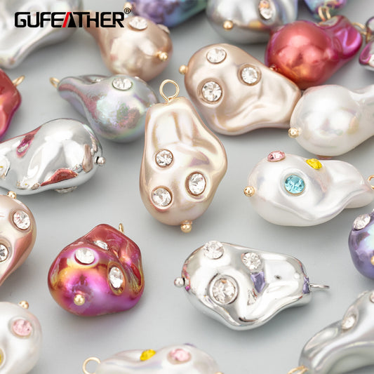 GUFEATHER ME48, accessoires de bijoux, perle avec zircons, plaqué or 18 carats, fait à la main, breloques, pendentifs diy, fabrication de bijoux, 2 pièces/lot 