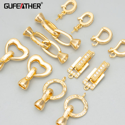 GUFEATHER ME41,jewelry accessories,clasp hooks,18k gold rhodium plated,copper,hand made,diy pendants,jewelry making,10pcs/lot