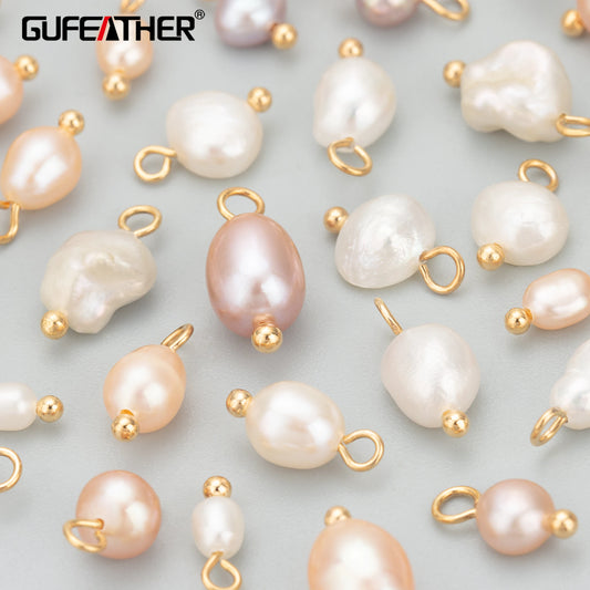 GUFEATHER MD93, perla natural, accesorios de joyería, chapado en oro de 18 k, cobre, hecho a mano, dijes, colgantes diy, fabricación de joyas, 10 unids/lote 