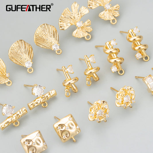 GUFEATHER ME47,jewelry accessories,18k gold rhodium plated,copper,nickel free,hand made,diy earrings,jewelry making,6pcs/lot