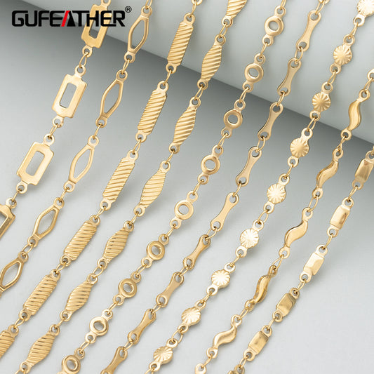 GUFEATHER C374, chaîne, acier inoxydable 316L, sans nickel, breloques, fait à la main, résultats de fabrication de bijoux, collier bracelet à bricoler soi-même, 1 m/lot 