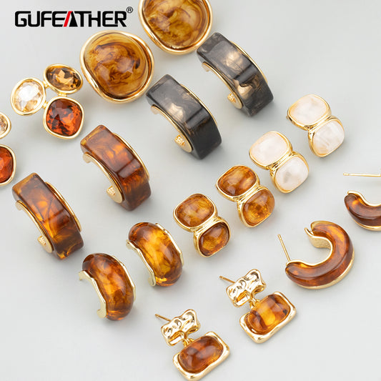 GUFEATHER ME31,vintage,earrings for women,18k gold plated,resin,new style,hoop ear buckle,drop earrings,fashion jewelry,4pcs/lot