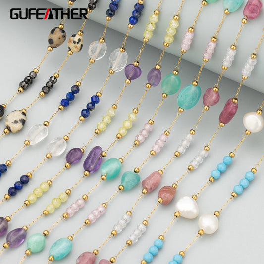 GUFEATHER C382,chain,stainless steel,nickel free,natural stone,hand made,charms,jewelry making,diy bracelet necklace,1m/lot