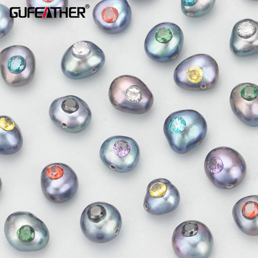GUFEATHER MD96, perle naturelle, accessoires de bijoux, perle avec zircons, faite à la main, breloques, fabrication de bijoux, pendentifs diy, 6 pièces/lot 