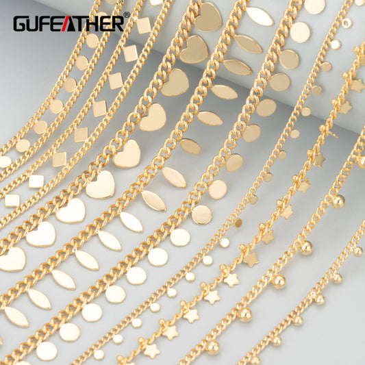 GUFEATHER C55, accesorios de joyería, chapado en oro de 18k, cobre, pass REACH, sin níquel, accesorios de joyería, collar de pulsera diy, 1 m/lote 