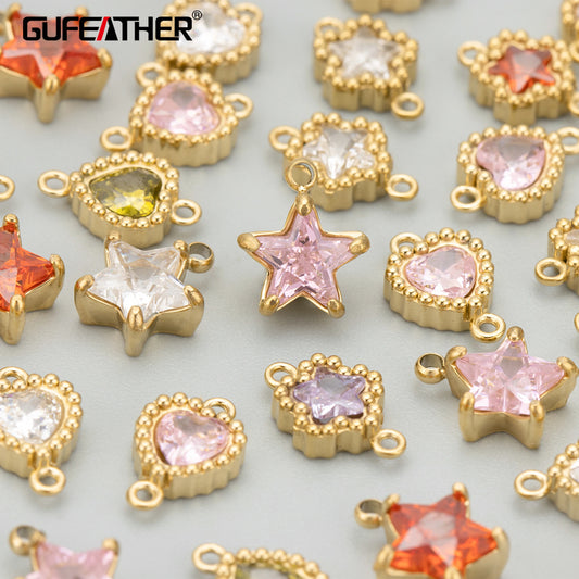 GUFEATHER ME33,jewelry accessories,316L stainless steel,nickel free,zircon,hand made,charms,diy pendants,jewelry making,6pcs/lot