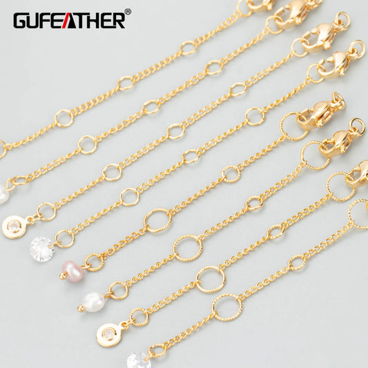 GUFEATHER MC62, accessoires de bijoux, plaqué or 18 carats, cuivre, zircon, pass REACH, sans nickel, chaîne étendue, fabrication de bijoux, 6 pièces/lot 