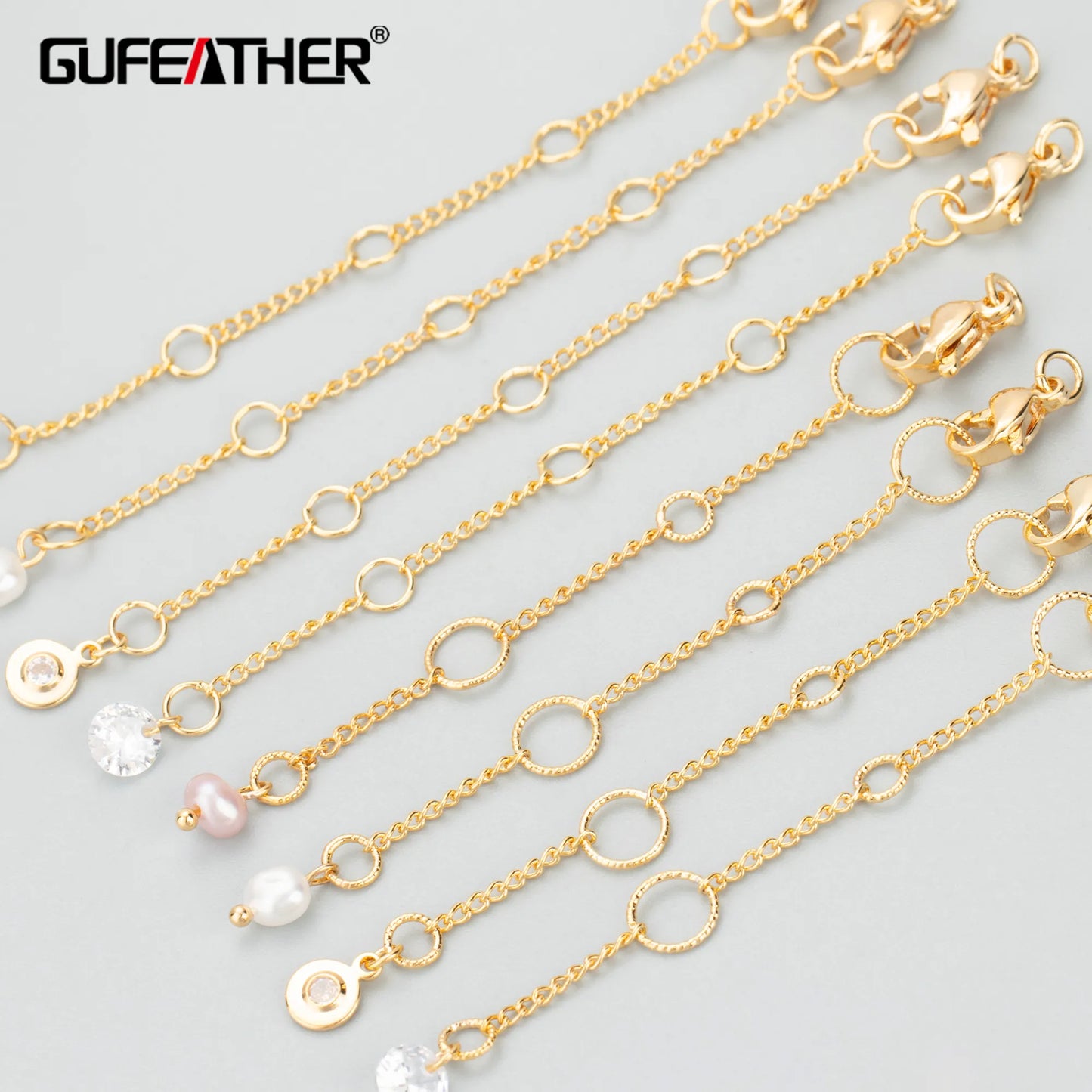GUFEATHER MC62, accesorios de joyería, chapado en oro de 18 k, cobre, circón, paso REACH, sin níquel, cadena extendida, fabricación de joyas, 6 unids/lote 
