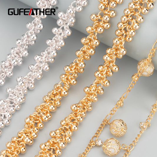 GUFEATHER C87, accesorios de joyería, chapado en oro de 18k, cadena diy, plástico CCB, dijes, collar de pulsera diy, fabricación de joyas, 1 m/lote 