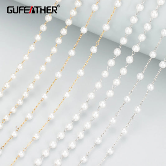 GUFEATHER C137,jewelry accessories,diy chain,plastic pearl,stainless steel,hand made,jewelry making,diy bracelet necklace,3m/lot