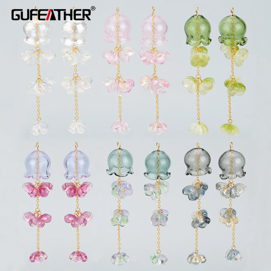 GUFEATHER MD40,jewelry accessories,18k gold plated,glass,flower shape,charms,jewelry making,hand made,diy pendants,4pcs/lot
