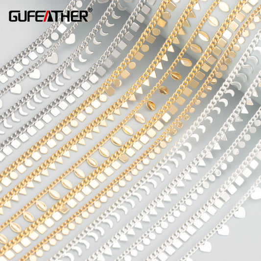 GUFEATHER C176, cadena diy, pass REACH, sin níquel, chapado en rodio de oro de 18k, cobre, plata gruesa, collar diy, fabricación de joyas, 1 m/lote 