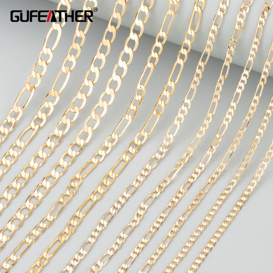 GUFEATHER C143, accesorios de joyería, pass REACH, sin níquel, cadena diy, placa de oro de 18 k, collar de pulsera diy, fabricación de joyas, 3 m/lote 