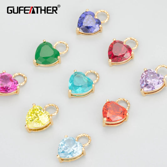 GUFEATHER MB62,jewelry accessories,18k gold plated,nickel free,copper,zircons,heart shape,jewelry making,diy pendants,1pcs/lot