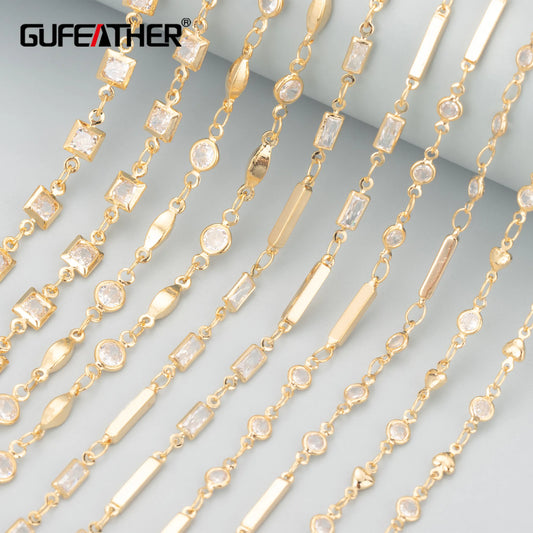 GUFEATHER C160, chaîne de bricolage, pass REACH, sans nickel, plaqué or 18 carats, métal cuivré, zircon, fabrication de bijoux, collier de bracelet à faire soi-même, 1 m/lot 