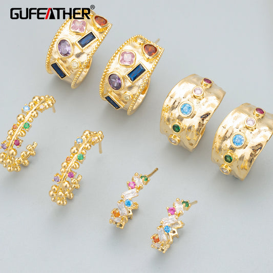 GUFEATHER ME35,earrings for women,18k gold rhodium plated,copper,zircons,hoop ear buckle,drop earrings,fashion jewelry,4pcs/lot