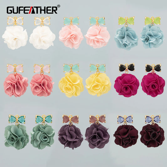 GUFEATHER ME25,jewelry accessories,18k gold plated,copper,zircons,hand made,charms,diy flower pendants,jewelry making,6pcs/lot