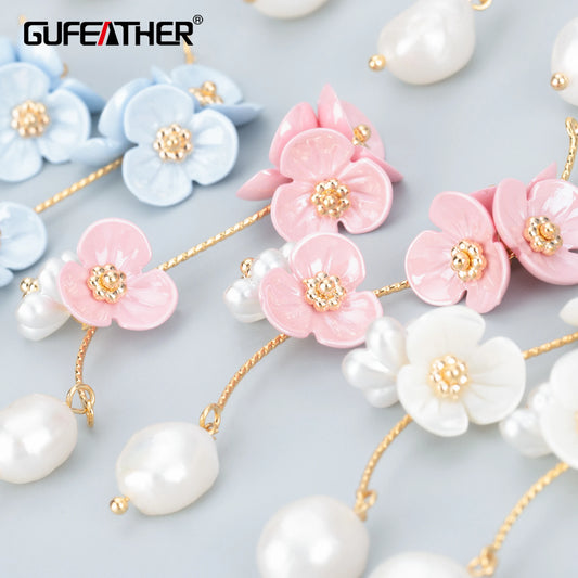 GUFEATHER MB78,jewelry accessories,18k gold plated,copper,natural stone pearl,charms,petal,jewelry making,diy pendants,2pcs/lot