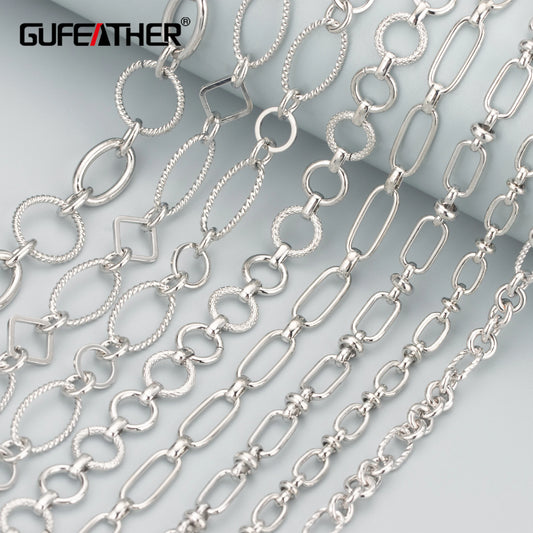 GUFEATHER C61, accesorios de joyería, cadena de cobre, chapado en rodio, pass REACH, sin níquel, collar de cadena diy, fabricación de joyas, 1 m/lote 