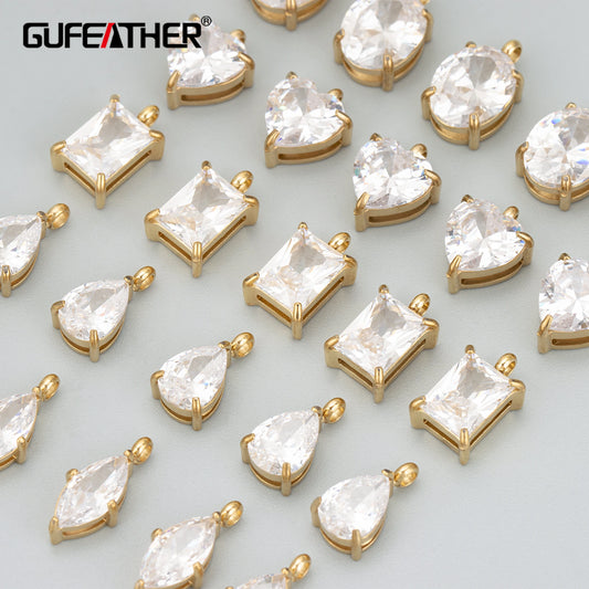 GUFEATHER ME26,jewelry accessories,316L stainless steel,nickel free,zircon,hand made,charms,diy pendants,jewelry making,2pcs/lot
