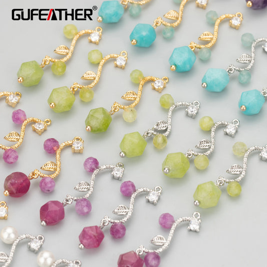 GUFEATHER MC72,jewelry accessories,18k gold rhodium plated,copper,natural stone,charms,jewelry making,diy pendants,6pcs/lot