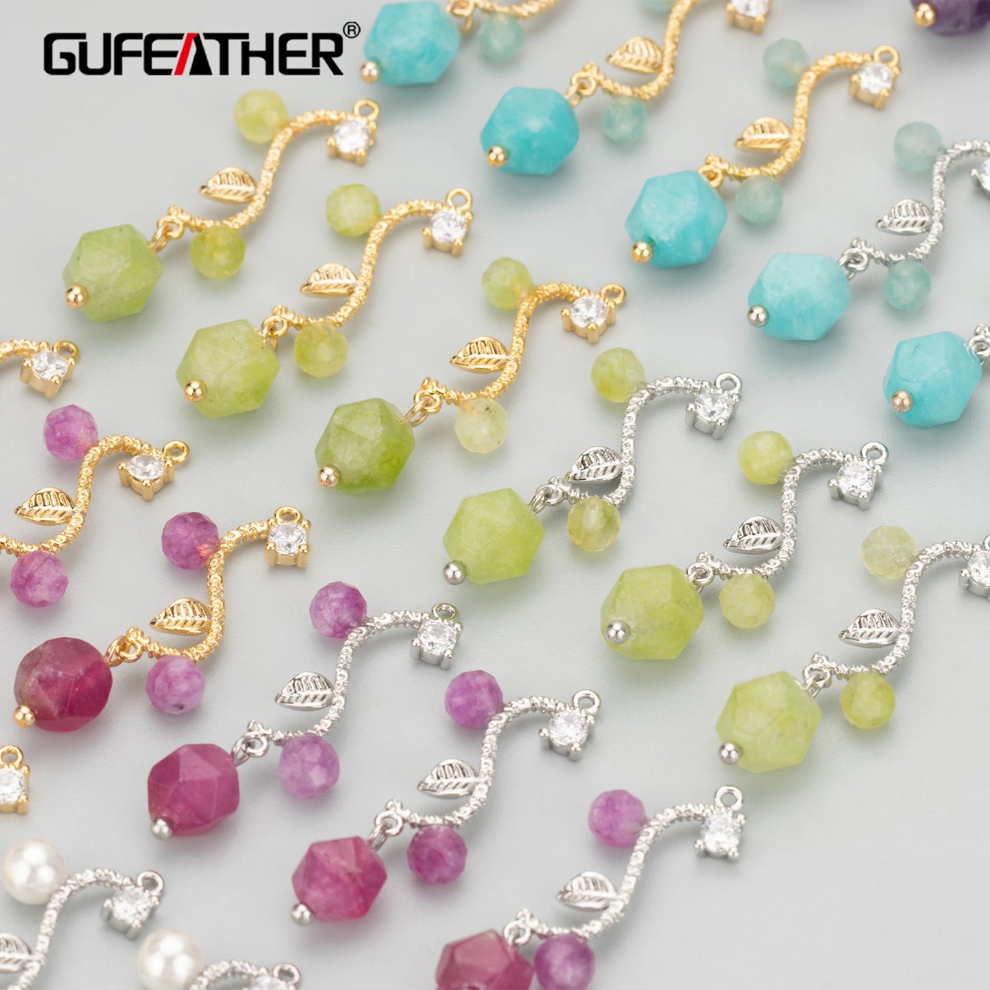 GUFEATHER MC72,jewelry accessories,18k gold rhodium plated,copper,natural stone,charms,jewelry making,diy pendants,6pcs/lot