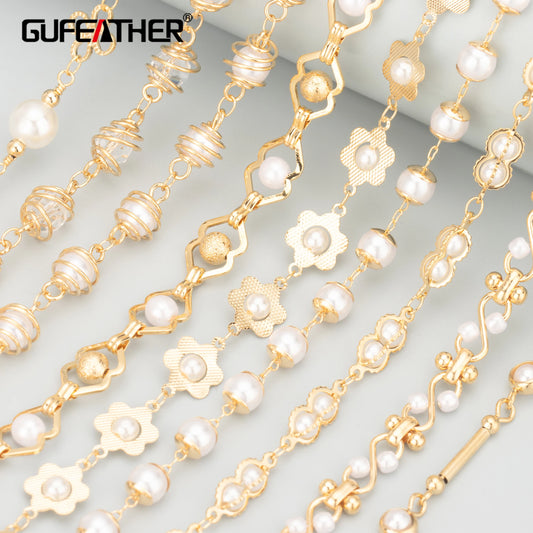 GUFEATHER C92, accesorios de joyería, pass REACH, sin níquel, chapado en oro de 18 k, cadena, perla, collar de pulsera diy, fabricación de joyas, 1 m/lote 