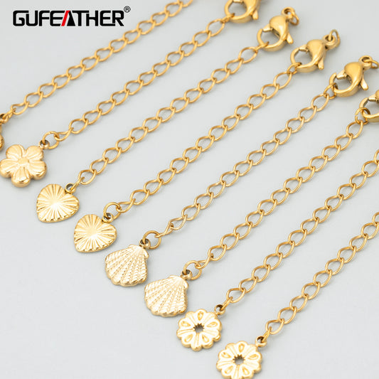 GUFEATHER ME45,jewelry accessories,316L stainless steel,pass REACH,nickel free,charms,jewelry making,extended chain,4pcs/lot
