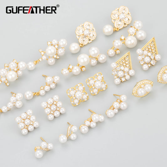 GUFEATHER MB48, accessoires de bijoux, sans nickel, plaqué or 18 carats, cuivre, perle, fait à la main, fabrication de bijoux, boucles d'oreilles DIY, une paire/lot 