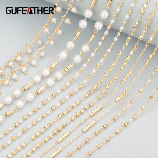 GUFEATHER C79, accesorios de joyería, chapado en oro de 18k, cobre, perla, pass REACH, sin níquel, collar de cadena diy, fabricación de joyas, 1 m/lote 