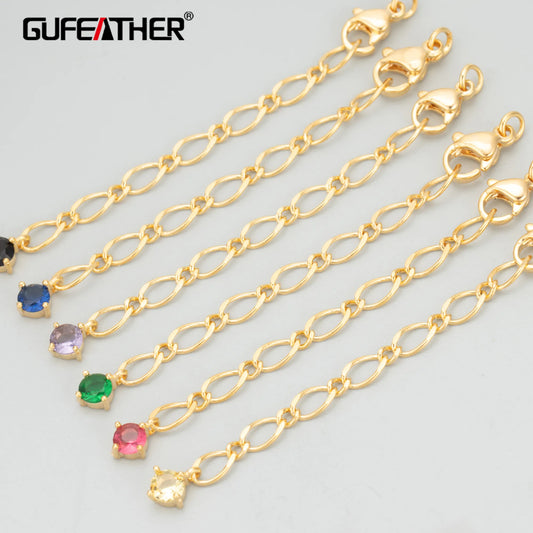 GUFEATHER MC68, accesorios de joyería, chapado en rodio de oro de 18 k, cobre, circón, sin níquel, fabricación de joyas, cadena extendida, 10 unids/lote 