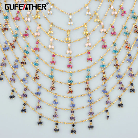 GUFEATHER C375,chain,stainless steel,nickel free,natural stone,hand made,charms,jewelry making,diy bracelet necklace,50cm/lot