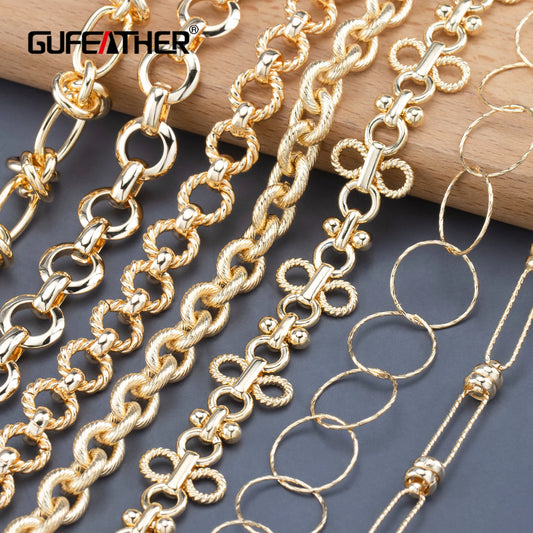 GUFEATHER C170, chaîne de bricolage, pass REACH, sans nickel, plaqué or 18 carats, métal cuivré, breloques, collier de bracelet à bricoler soi-même, fabrication de bijoux, 1 m/lot 