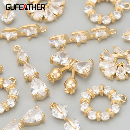 GUFEATHER MC71, accesorios de joyería, chapado en oro de 18 k, sin níquel, cobre, circonitas, accesorios de joyería, dijes, colgantes diy, 6 unids/lote 