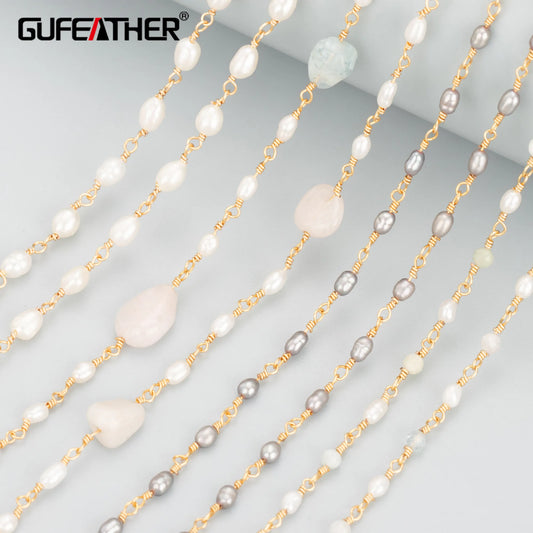 GUFEATHER C71, accesorios de joyería, pass REACH, sin níquel, chapado en oro de 18 k, perlas de piedra natural, cuentas, collar de cadena diy, 1 m/lote 