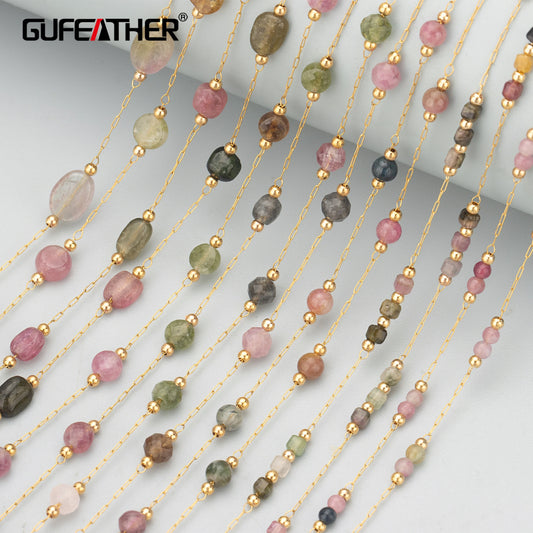 GUFEATHER C338,chain,natural stone,tourmaline,stainless steel,nickel free,jewelry making,hand made,diy bracelet necklace,1m/lot