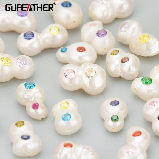 GUFEATHER ME08, accessoires de bijoux, perle naturelle, faite à la main, perle avec zircons, breloques, pendentifs de bricolage, fabrication de bijoux, 4 pièces/lot 