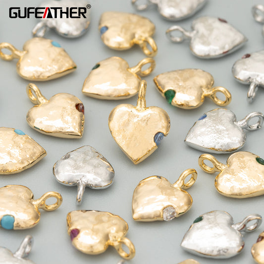 GUFEATHER ME44, accessoires de bijoux, plaqué rhodium or 18 carats, cuivre, forme de coeur, breloques, pendentifs de bricolage, fabrication de bijoux, 6 pièces/lot 